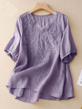 Spring And Summer Casual Solid Color Embroidered Short-Sleeved Shirt